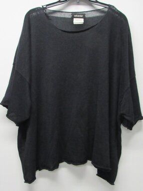 Eskandar Neiman Marcus Black Linen Knit Boxy Short Sleeve Sweater Top OS **FLAW